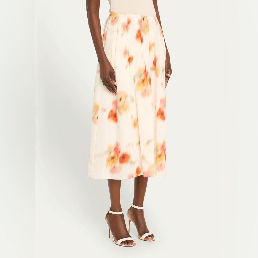 VINCE Poppy Blur Floral High-Waist Midi Skirt